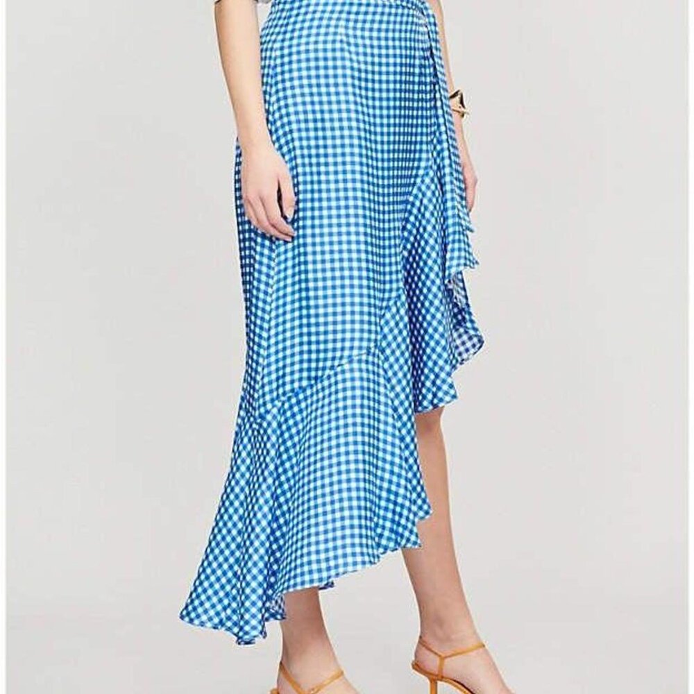 Paper London blue gingham wrap silk tie skirt